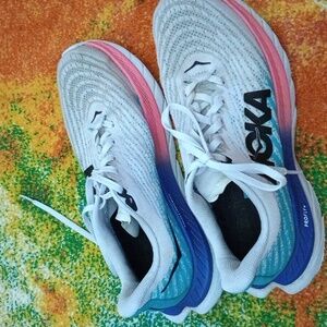 Hoka One Mach 5 Womens 8.5B Profly Shoes White Scuba Blue Running Athletic